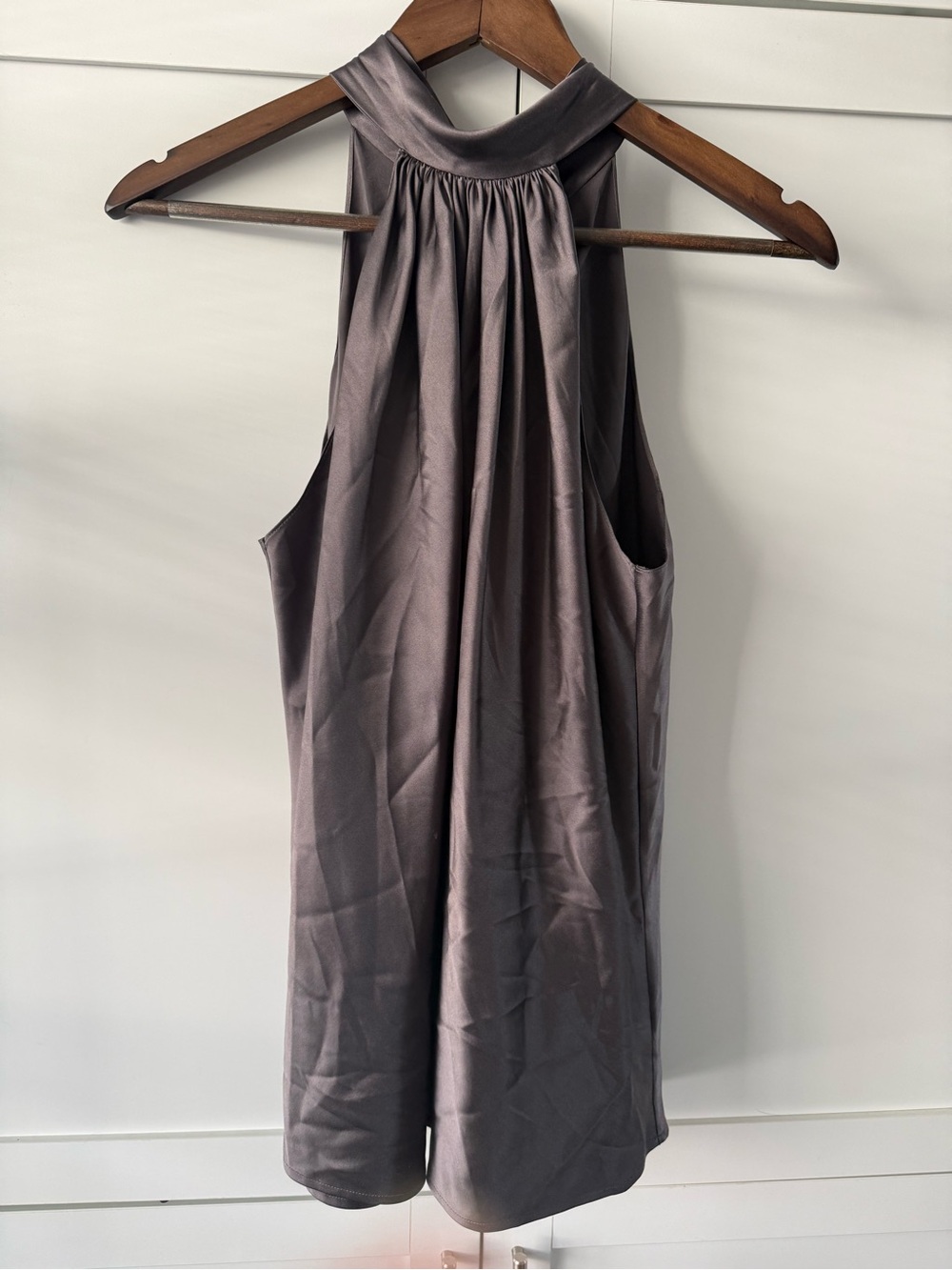 Ramy Brook Gray Satin Halter Tie Neck Blouse Top Size Small